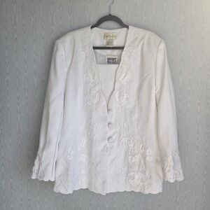 Vtg NWT Carlucci Womens 18 Blazer‎ White Embroidered Beaded Feminine Bridal